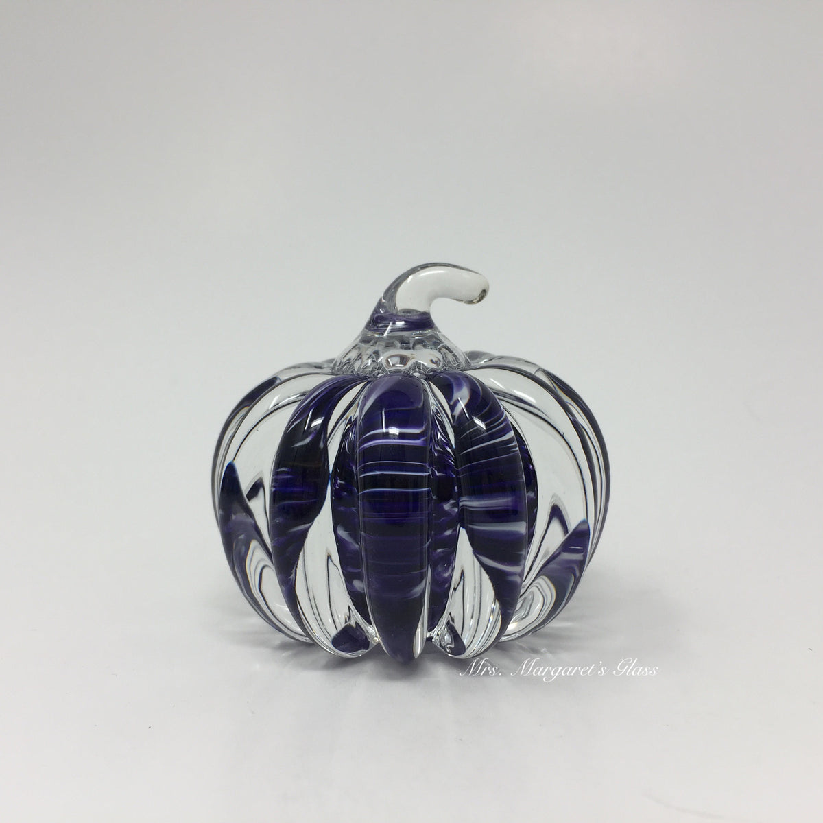 Fred Wilkerson Art Glass Purple & Crystal Small Pumpkin