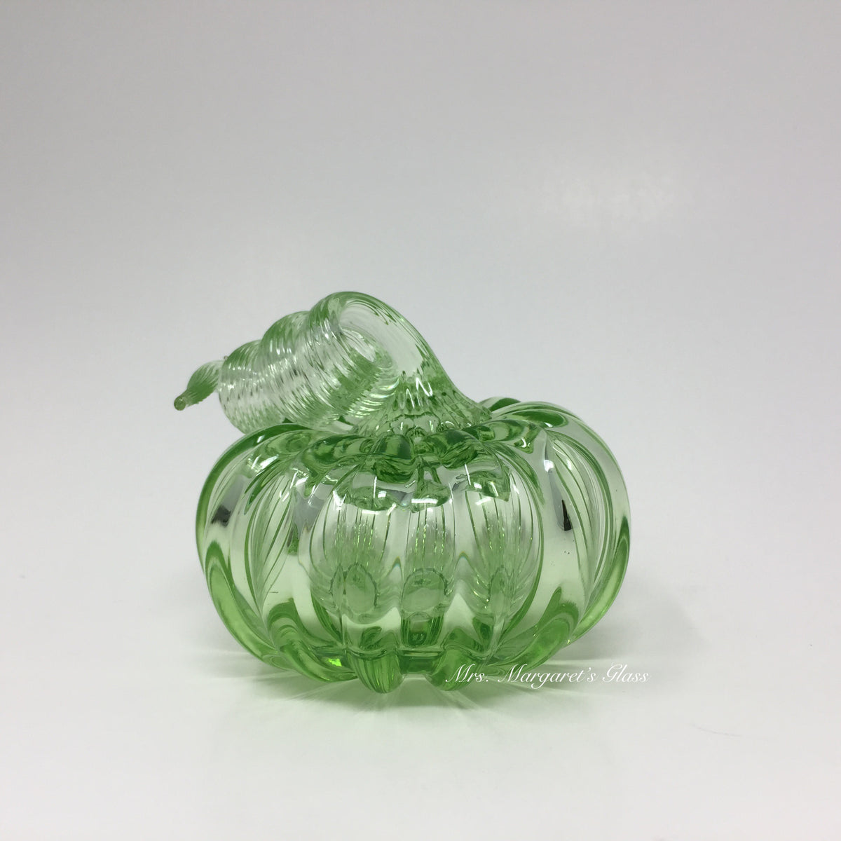 Fred Wilkerson Art Glass Blown Lime Green Uranium Pumpkin