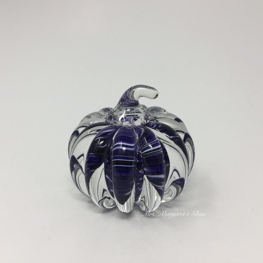Fred Wilkerson Art Glass Purple & Crystal Small Pumpkin