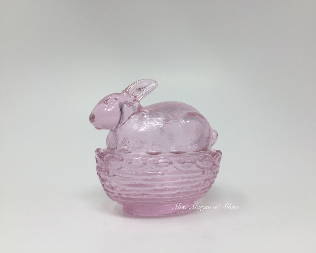 Mosser Glass Rose Pink Bunny Rabbit On Basket