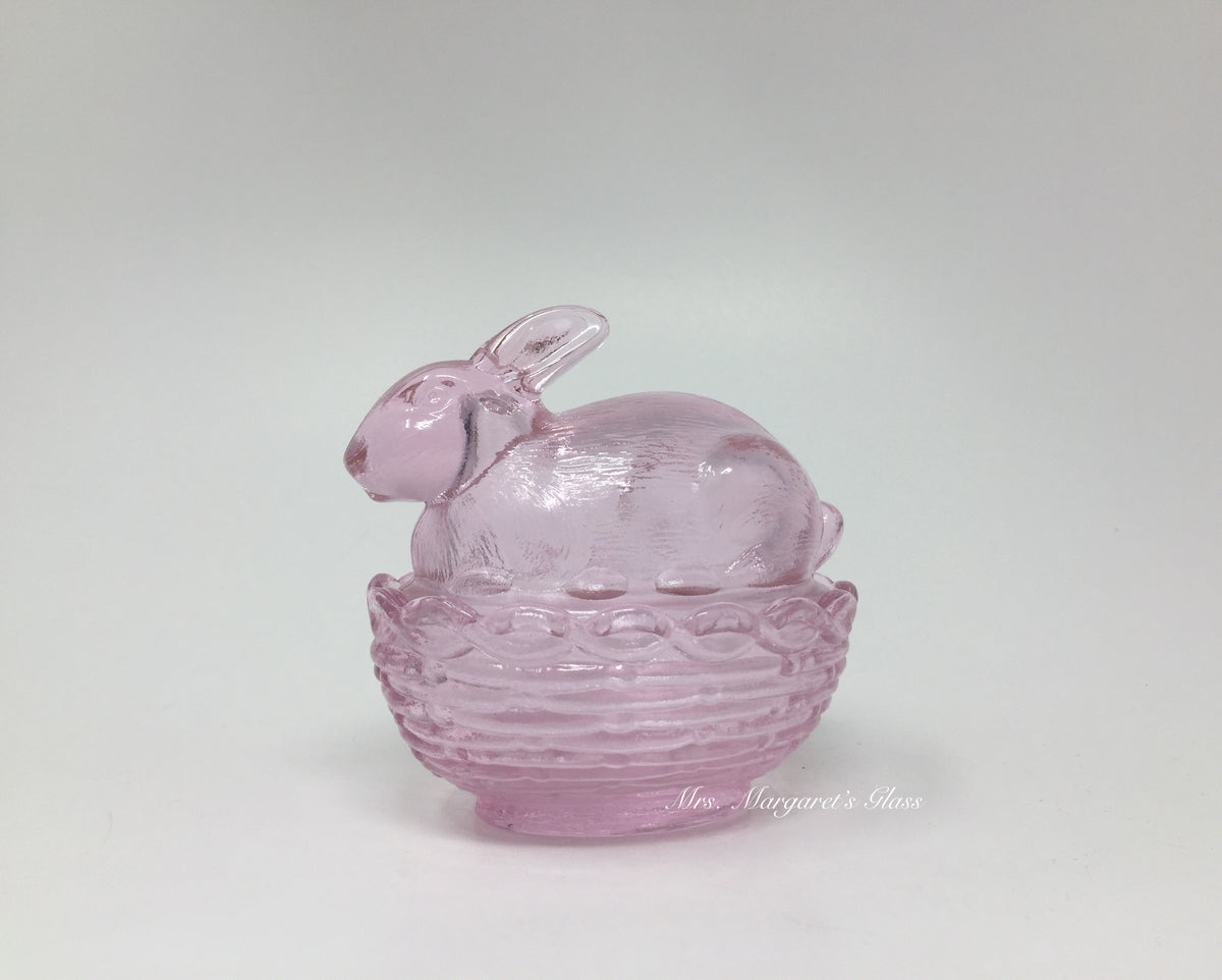 Mosser Glass Rose Pink Bunny Rabbit On Basket