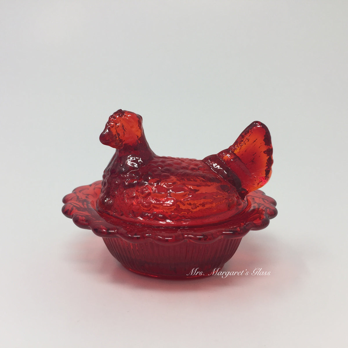 Mosser Glass Miniature Ruby Red Hen On Nest