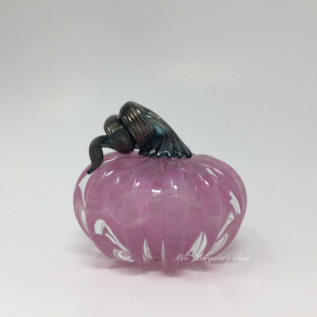 Fred Wilkerson Art Glass Blown Cotton Candy Pink Pumpkin