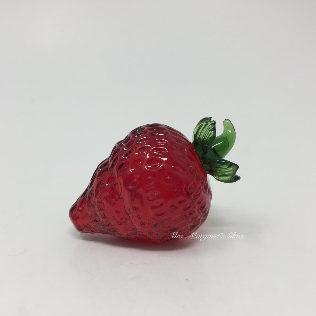 Set of Three. Ruby Red Blown Glass Strawberries.