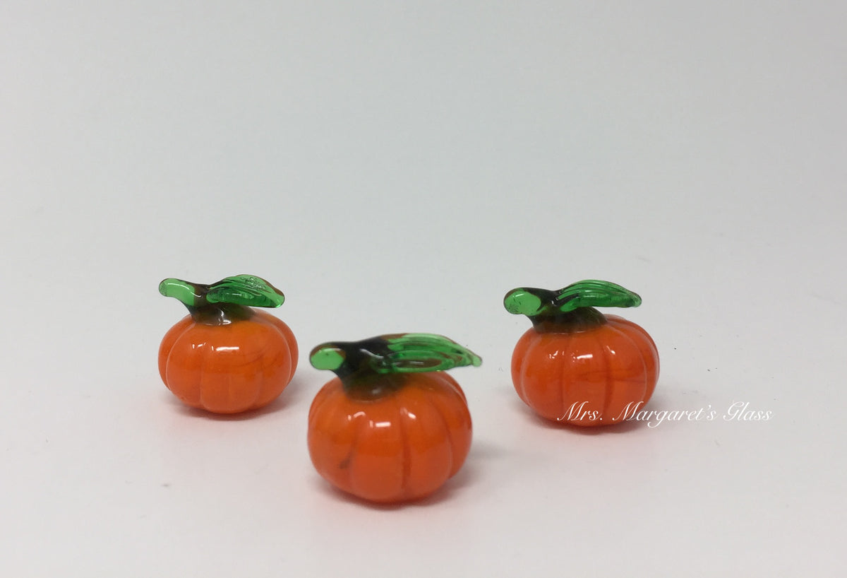 Set of Three Miniature Mini Glass Lampwork Pumpkins