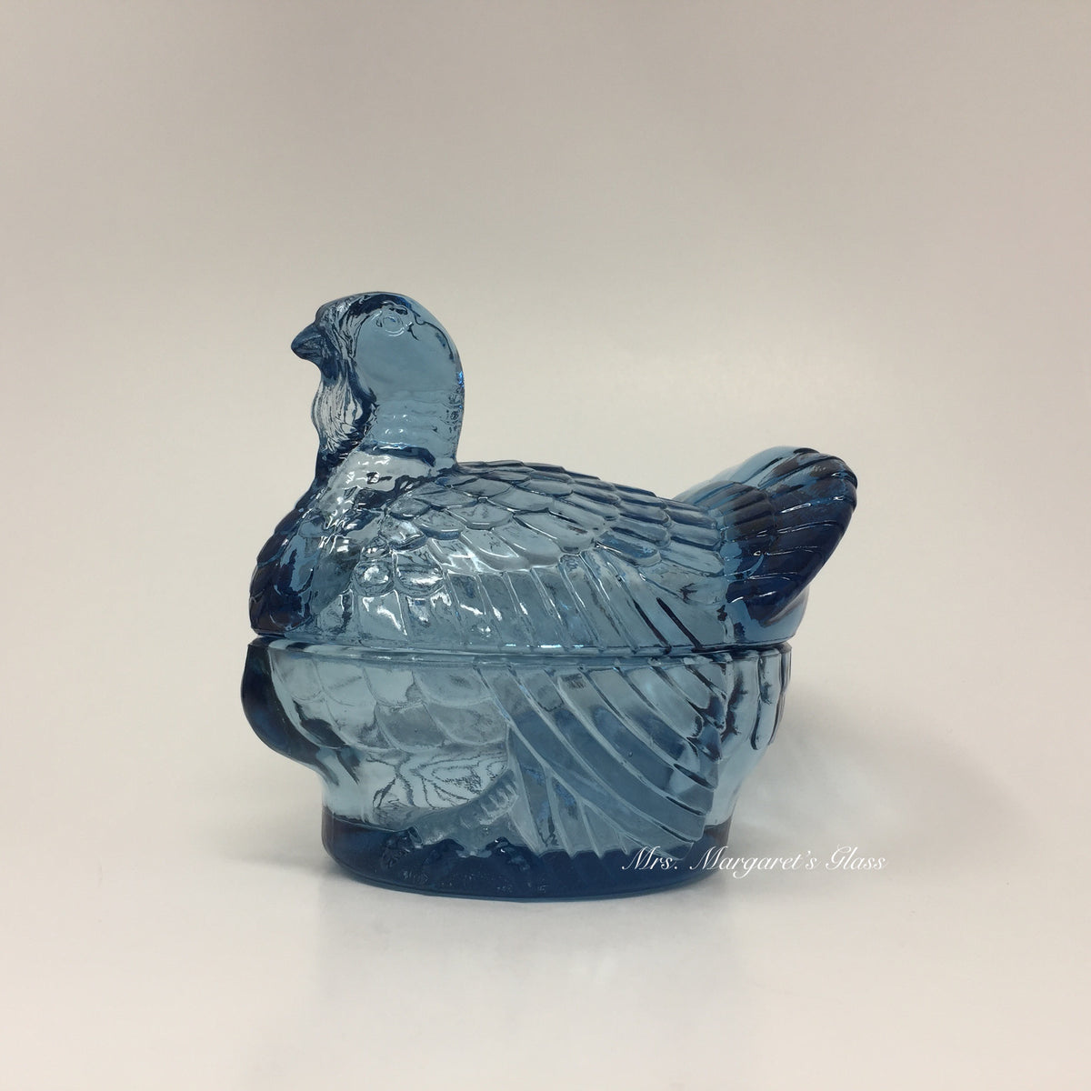 Wilkerson Glass Cornflower Blue UV Pink Glow Turkey On Nest