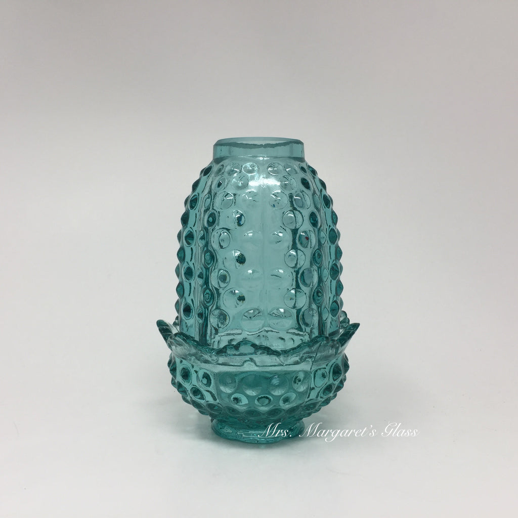 Wilkerson Glass Teal Blue UV Pink Glow Hobnail Fairy Lamp Lite/ Candle Votive Holder