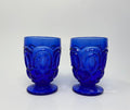 Set of Two. Weishar Glass Cobalt Blue Moon & Stars Footed Juice Tumblers.